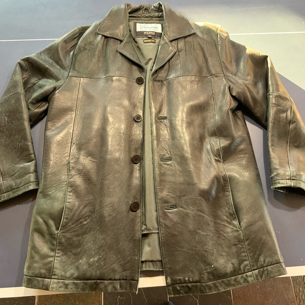Mens Large Insulated Distressed Black Leather Coat